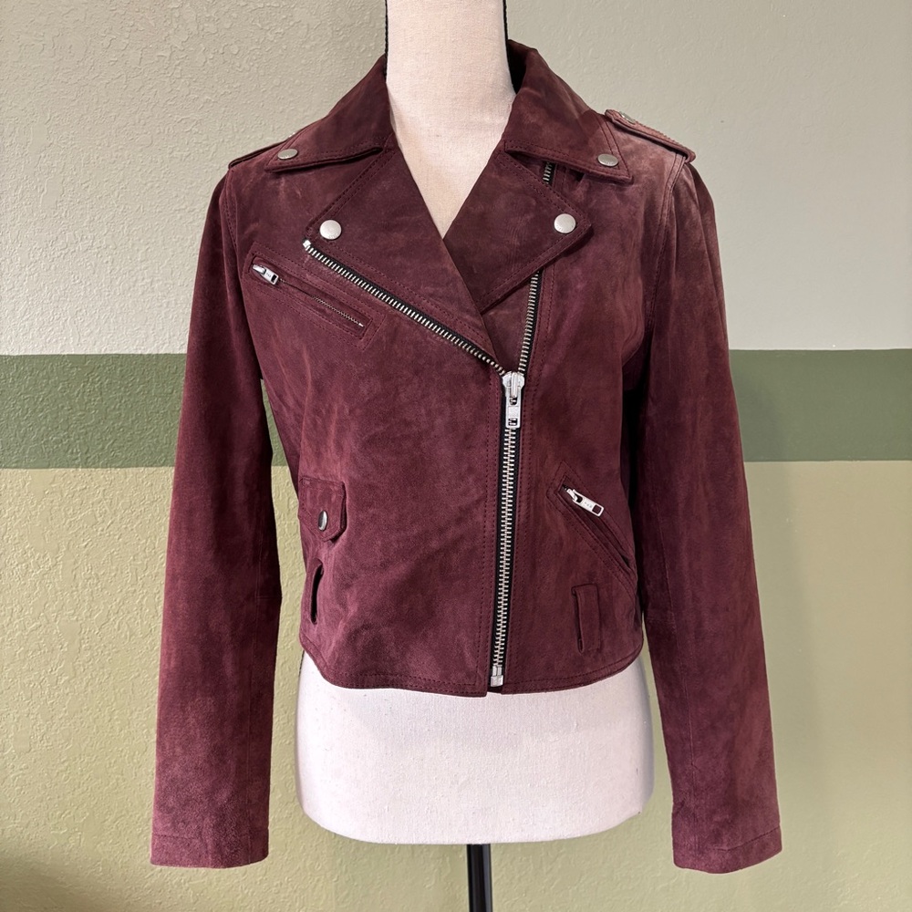 Obey Burgundy Suede Leather Moto Jacket Sz. S